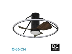 Ventilateur de plafond fabrilamp oporto dc noirmarron 3 pales 66 cm 6 vitesses led 46 w télécommande