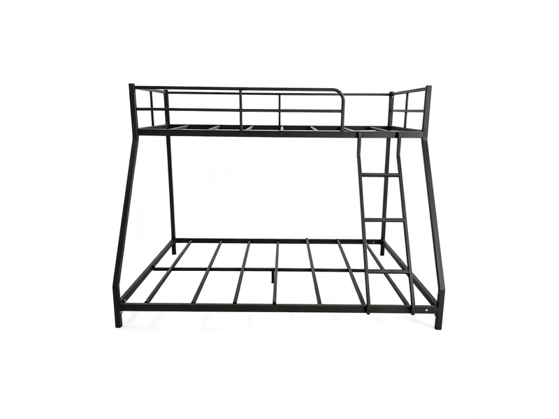  Lit superposé 200x140x137 cm avec échelle et garde-corps métal noir sans matelas  - Conforama A