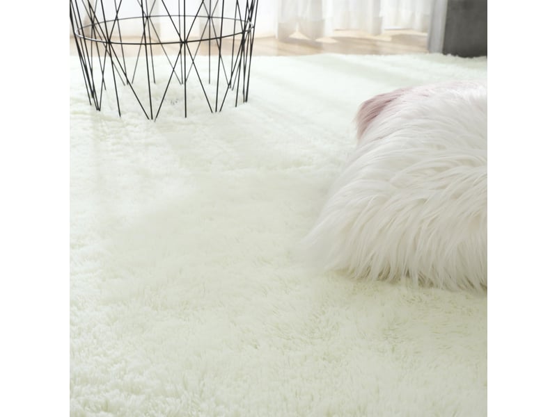  Tapis salon shaggy 160 x 230 cm descente de lit tapis poils longs blanc beige tapis doux pour salon chambre canapé  - Conforama D
