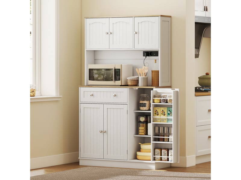  Buffet haut armoire de cuisine avec station de charge usb et prises meuble de rangement 100x40x173cm blanc T1003-01-19022 - Conforama E