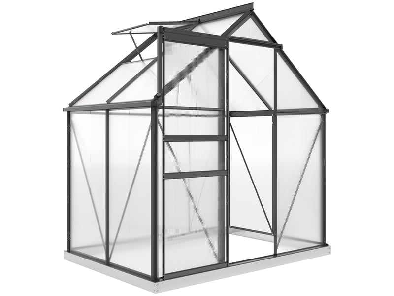  Serre en polycarbonate et aluminium avec porte à charnières et fenêtre de toit, 192,5 x 131 x 200 cm, grise  - Conforama A