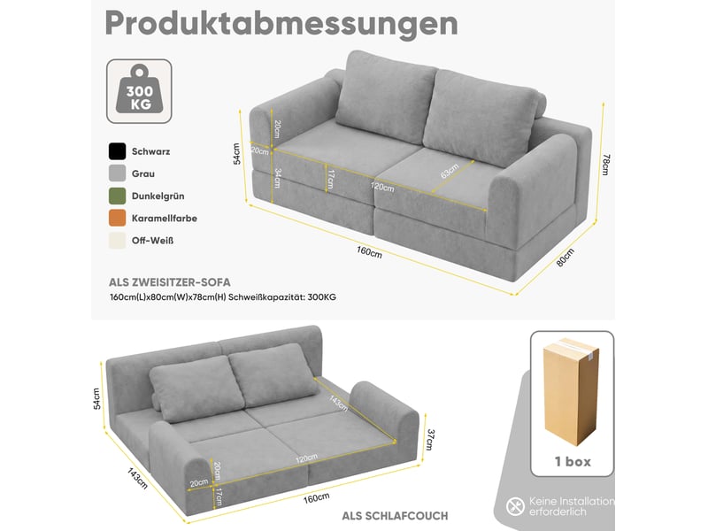 Canapé convertible 2 places pliable, couchage 160 x 143 cm homvra - Conforama C