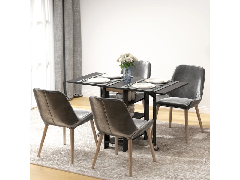  Table de cuisine table de salle à manger pliable amovible 3 étagères 2 abattants design moderne 120 x 60 x 75 cm noir  - Conforama C