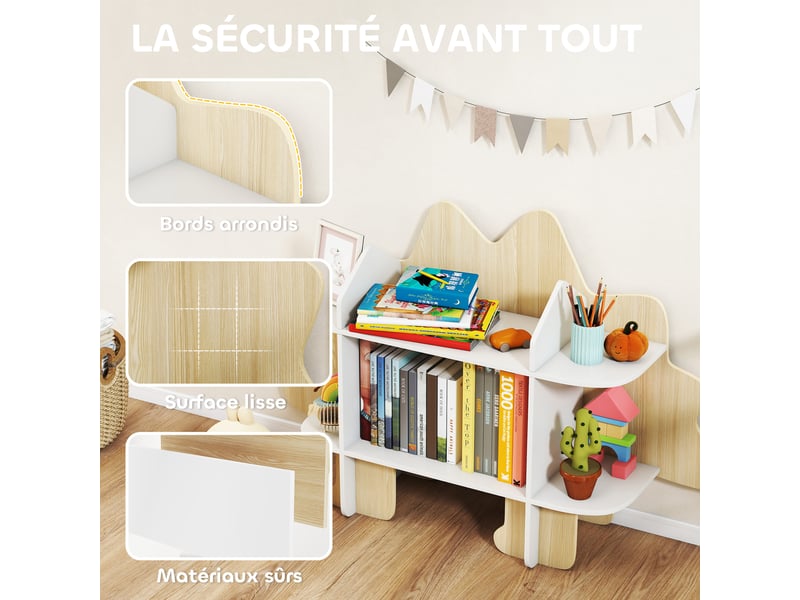 Bibliothèque enfant meuble de rangement pour jouets et livres 6 compartiments bois naturel 120x28x72,2cm - Conforama E