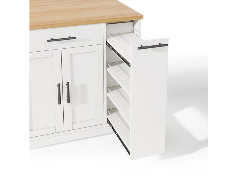  Îlot de cuisine mobile 120x45 (70)x93 cm, desserte avec plan de travail rabattable, tiroirs, étagère à épices, mdf blanc  - Conforama R