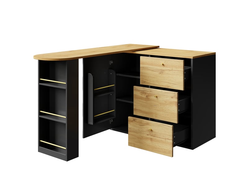  Meuble de cuisine muvano, table de bar extensible avec rangement, pivotante à 360°, noir, 138–204 cm  - Conforama A