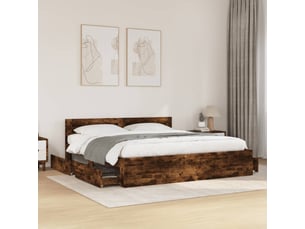 Lit adulte, lit double, cadre de lit sans matelas avec tête de lit chêne fumé 200x200cm cf2549