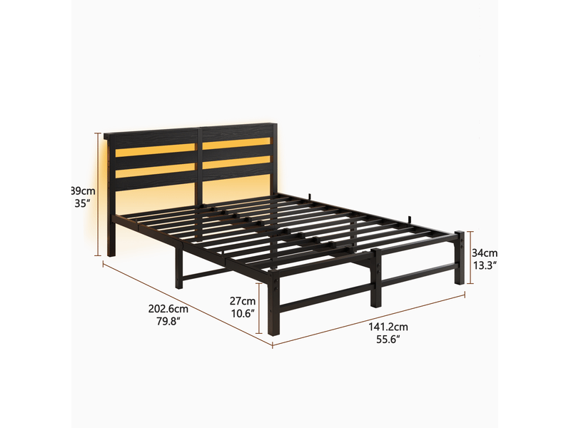  Lit 140 x 190 cm avec éclairage led rgb et ports usb noir  - Conforama E