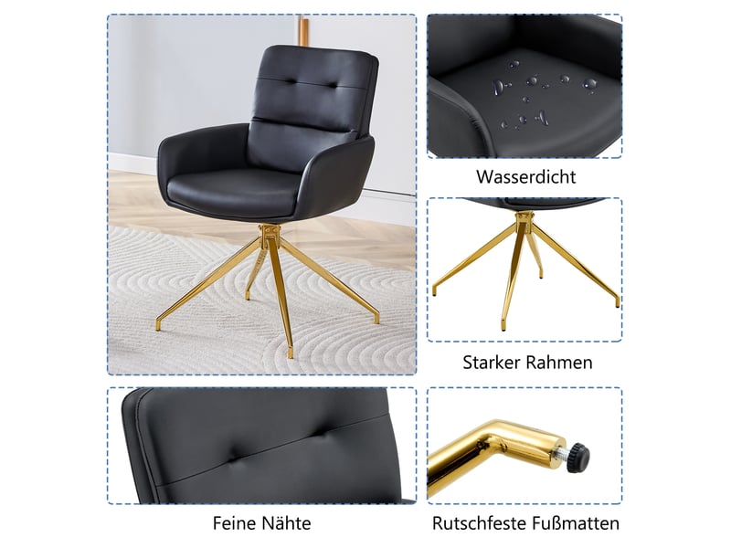 Lot de 2 chaises de salle à manger pivotantes,55x50x85 cm,pu et métal doré,noir - Conforama D