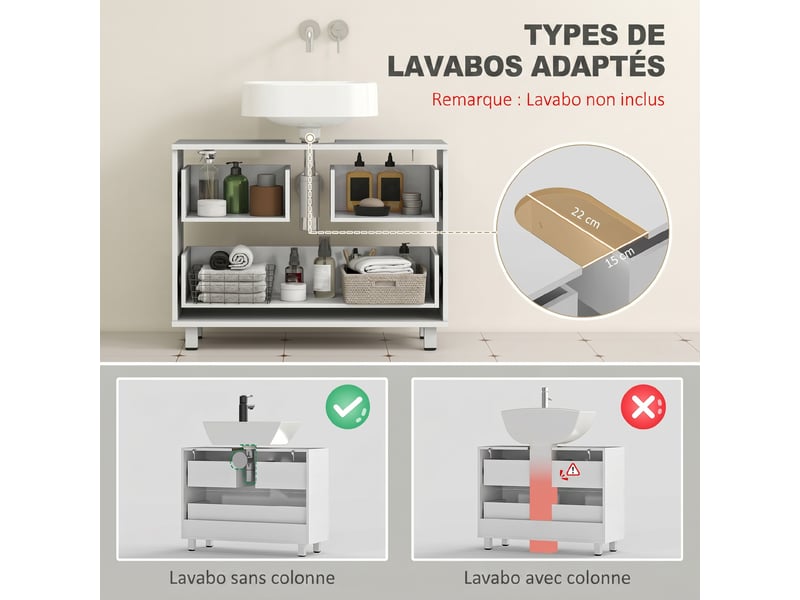  Meuble sous lavabo, meuble de salle de bain avec 2 tiroirs, 80 x 30 x 60 cm, style moderne, blanc  - Conforama A