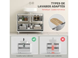 Meuble sous lavabo, meuble de salle de bain avec 2 tiroirs, 80 x 30 x 60 cm, style moderne, blanc