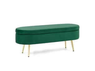 Banc de rangement ovale 110x40x42 cm en velours vert foncé avec pieds dorés