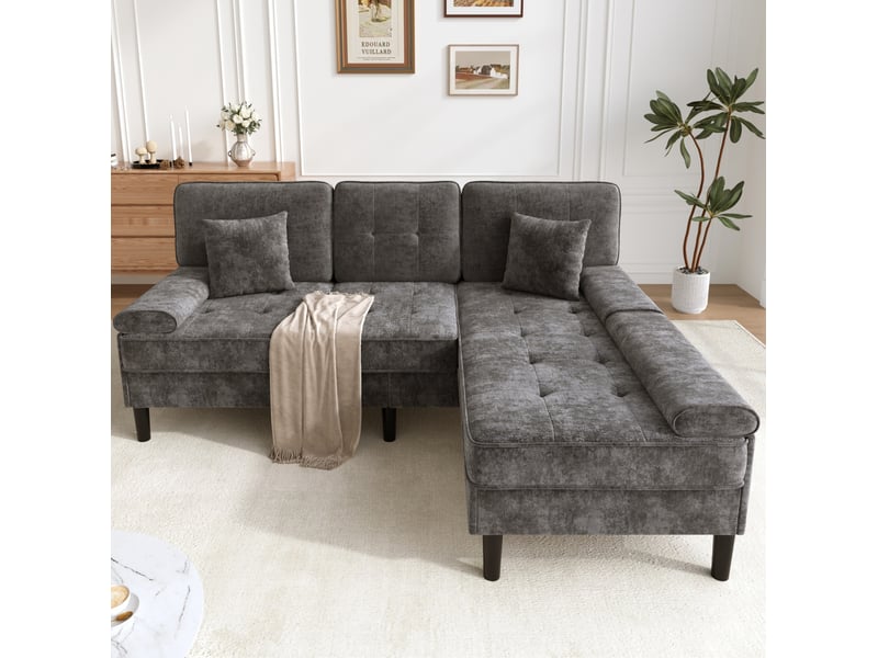 Canapé d’angle 3 places 195x149x86 cm modulable structure en bois gris antique - Conforama C
