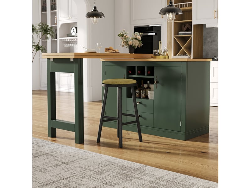  Table de bar extensible pivotante avec rangement 120-180 x 40 x 76 cm en mdf, vert antique  - Conforama E