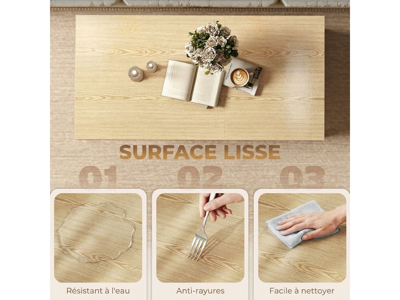  Table basse relevable avec double plateau, bois naturel, table de salon avec compartiment caché et pieds en métal  - Conforama W