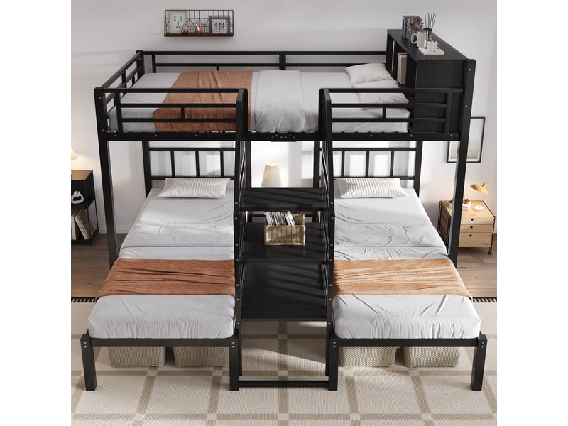  Lit superposé 90x200 cm, lit adulte avec structure en fer forgé, lit simple enfant, cadre de lit adulte, structure de lit, noir  - Conforama C
