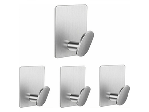 Crochets de cuisine auto-adhésifs en acier inoxydable, sans perçage, muraux métalliques pour salle de bain, argentés, lot de 4, gris