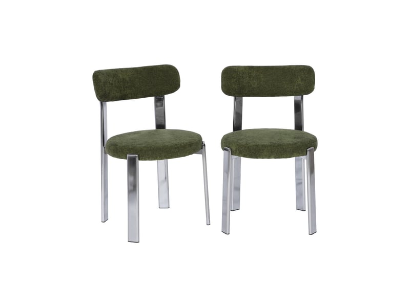  Lot de 2 chaises vintage acier chromé et tissu texturé kaki - gloria  - Conforama A