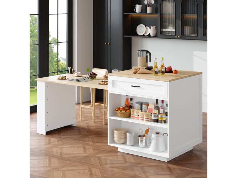 Îlot de cuisine extensible avec rangement 133-202x70x93.5 cm mdf blanc - Conforama B