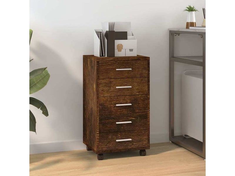  Armoire de rangement bureau, armoire à tiroirs avec roulettes chêne fumé bois d'ingénierie  - Conforama B