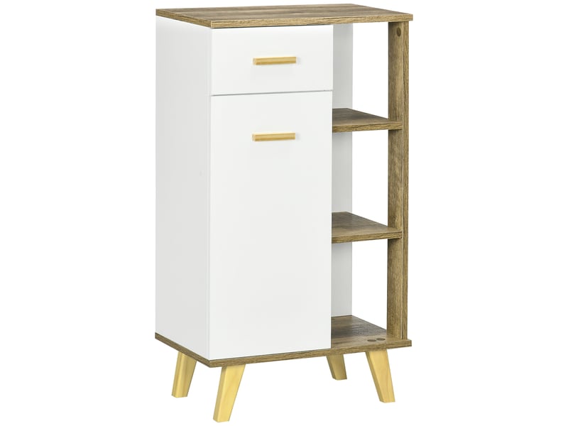  Meuble de salle de bain moderne avec placard, tiroir et étagères en bois, 50 x 30 x 89 cm, blanc  - Conforama A