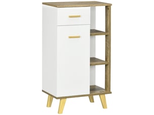Meuble de salle de bain moderne avec placard, tiroir et étagères en bois, 50 x 30 x 89 cm, blanc