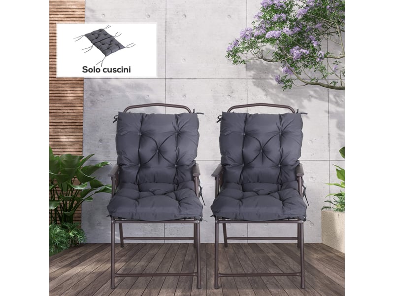  Lot de 2 coussins de chaise d'extérieur en polyester et coton avec attaches, 50 x 98 x 8 cm, gris  - Conforama D