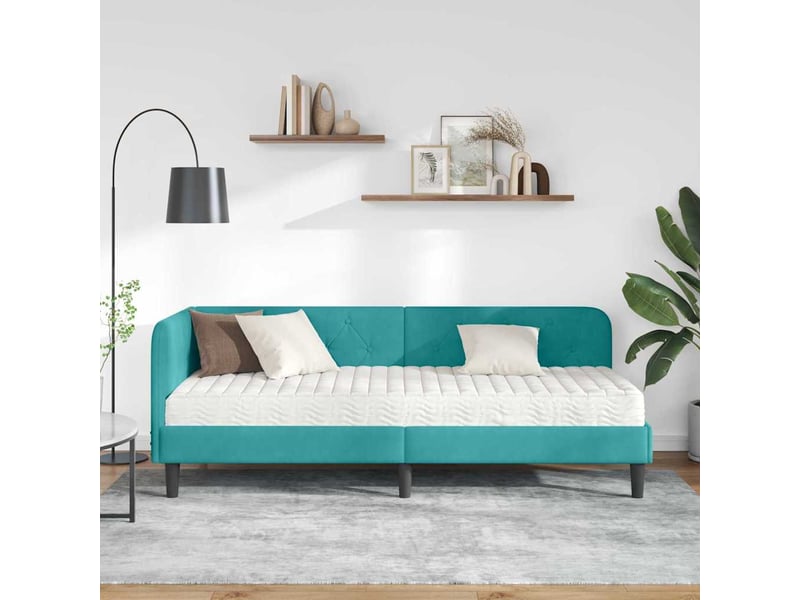 Lit simple- lit adulte - cadre de lit d'angle turquoise 80 x 200 cm velours - Conforama C