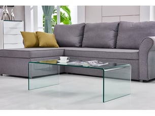 Table basse en verre trempé transparent avec structure courbée, style moderne, pour salon, bureau et salle à manger