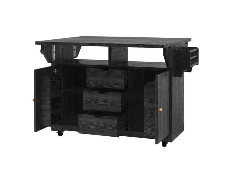 Desserte de cuisine,142,5x80x95 cm,3 tiroirs,panneau mdf,noir - Conforama D