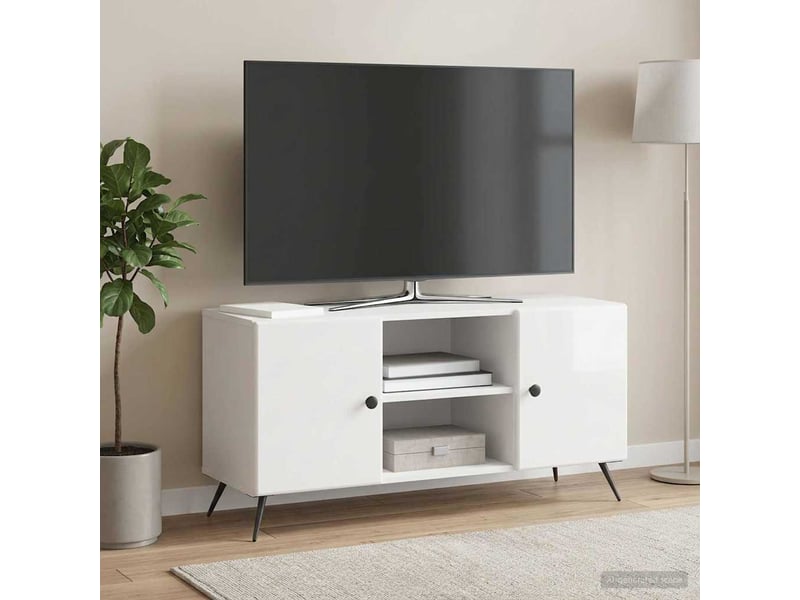  Meuble tv - banc tv - meuble de rangement 102 x 34,5 x 50 cm blanc brillant bois d'ingénierie  - Conforama D