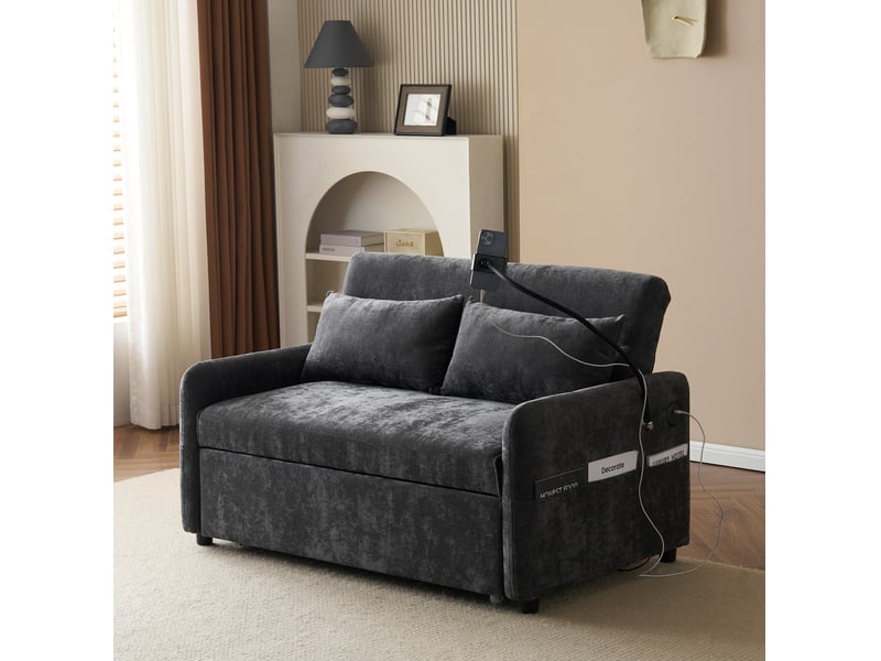  Canapé-lit 2 places modenvie convertible gris en chenille 129 x 76 x 81 cm avec ports usb  - Conforama D