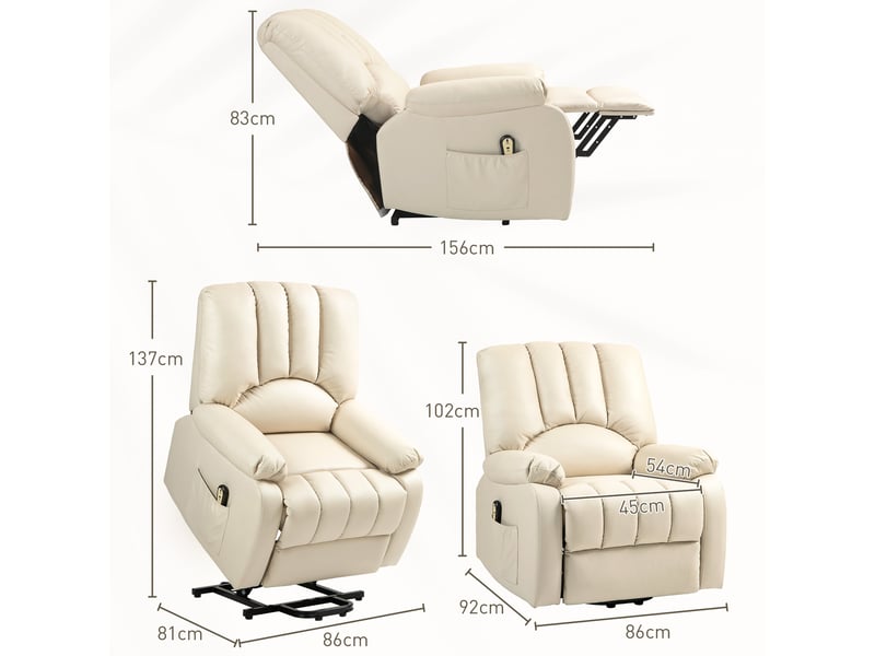  Fauteuil de relaxation, fauteuil relax inclinable électrique releveur, 86x92x102cm, beige  - Conforama E