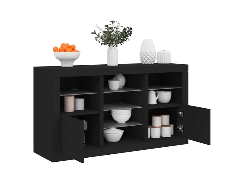  Buffet - bahut - meuble de rangement avec lumières led noir 123x37x67 cm  - Conforama B