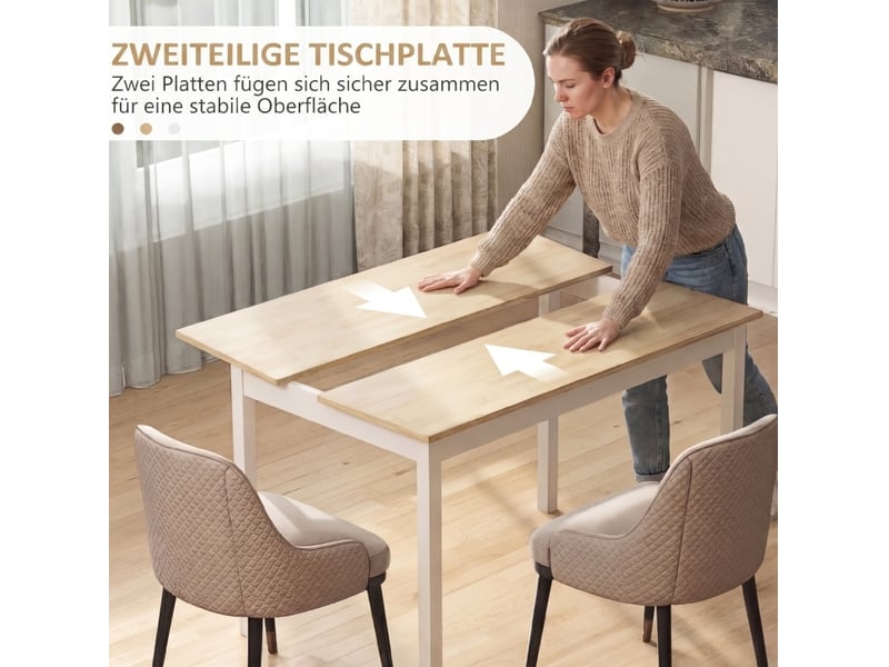 Table de salle à manger pour 4 personnes, structure en pin laqué, patins antidérapants, style campagne naturel - Conforama E