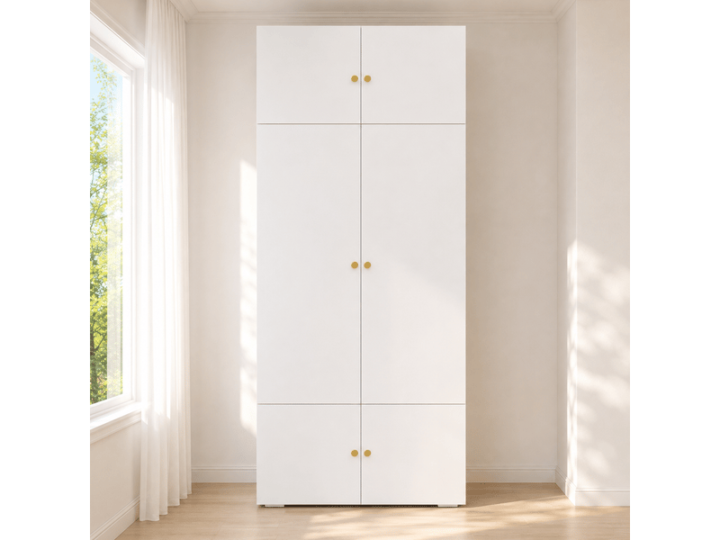 Armoire penderie 90 x 50 x 200 cm – blanche – 1 penderie et 5 niches – style moderne pour chambre et bureau - Conforama E