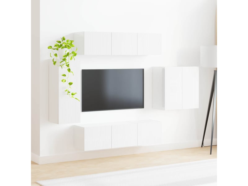  Ensemble de meuble tv - banc tv - meuble de rangement mural 6 pcs blanc  - Conforama D