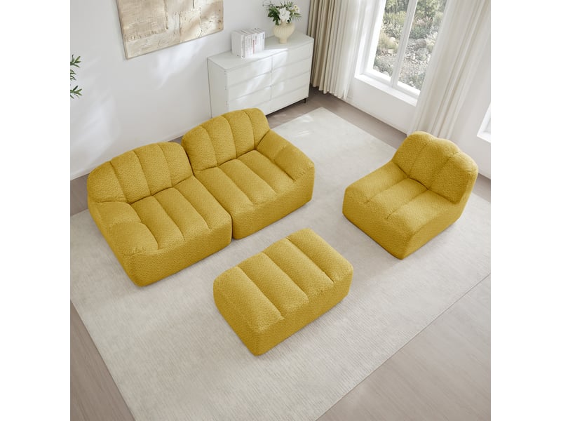 Canapé d’angle coquille 3 places avec pouf jaune – 288 x 165 x 79 cm Fay Lum - Conforama E
