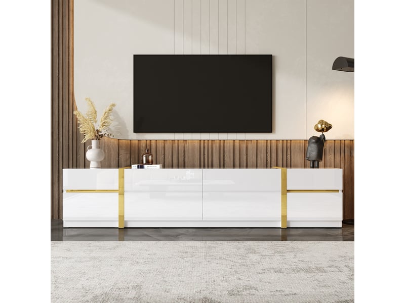  Meuble tv avec 4 tiroirs et 2 portes pour salon 180×40×38 cm en mdf et panneaux de particules blanc  - Conforama B