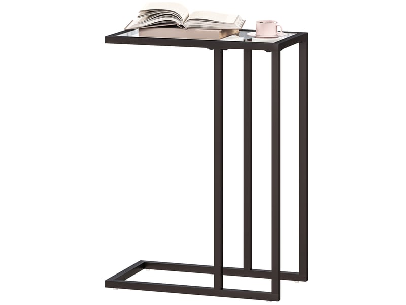 Table d'appoint en forme de c avec plateau en verre trempé, cadre en acier, noir  - Conforama B