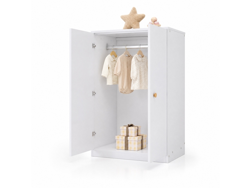  Armoire de rangement 2 portes avec penderie compacte - lpospi - poignées en bois, mdf blanc 80 × 50 × 120 cm  - Conforama A
