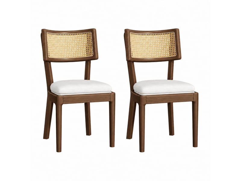  Lot de 2 chaises de salle à manger 50x58x88 cm en bois et rotin, noyer et beige  - Conforama A