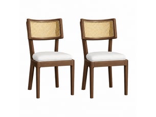Lot de 2 chaises de salle à manger 50x58x88 cm en bois et rotin, noyer et beige