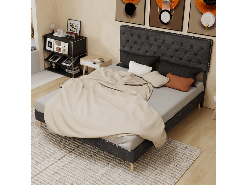  Lit 160x200 cm gris tête molletonnée structure basse multifonction sans sommier gaz ni matelas  - Conforama B