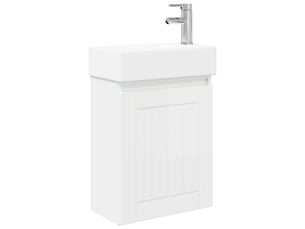 Meuble de rangement salle de bain avec robinet blanc brillant shl3075