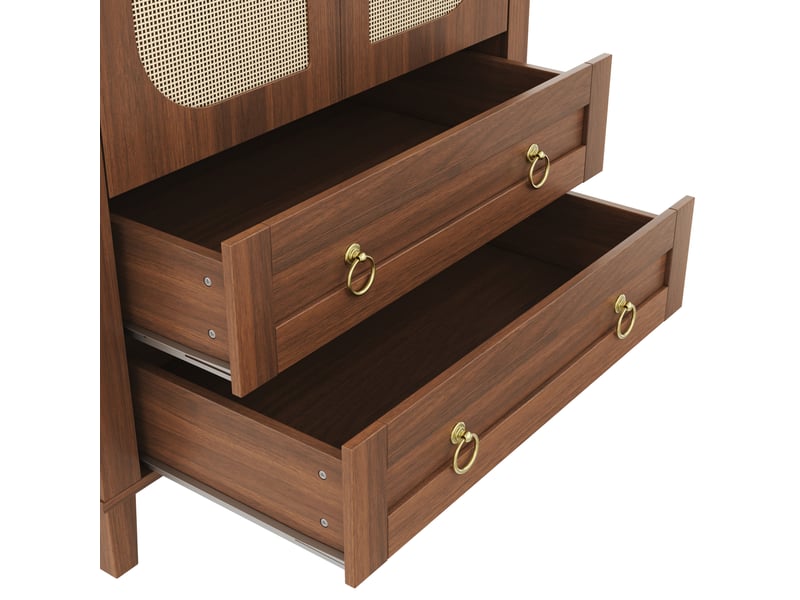 Armoire,76x50x184 cm,2 portes avec led et tiroirs,mdf,effet rotin coloris noyer - Conforama E