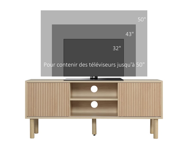  Meuble tv support tv pour télévision jusqu'à 50 pouces 2 portes coulissantes et 2 niches avec passe-câbles - 115 x 40 x 49 cm  - Conforama D