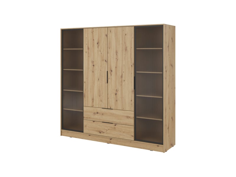 Mirage - armoire 2 tiroirs et 4 portes dont 2 vitrées aux extrémités 206cm - Conforama C
