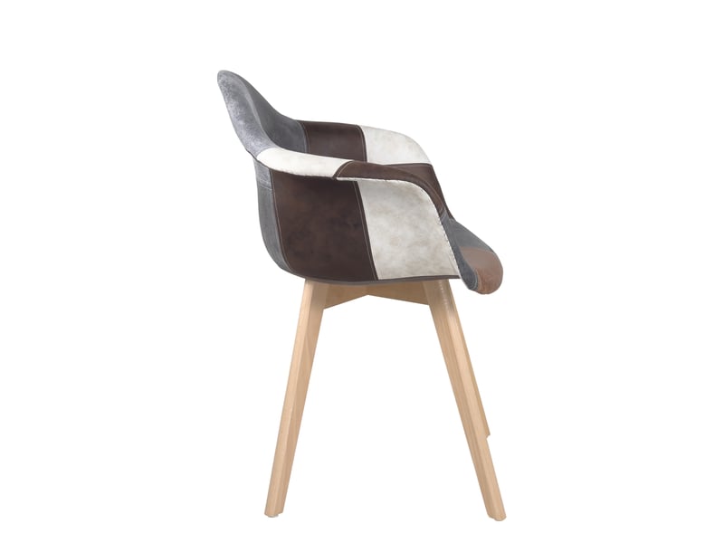  Lot de 2 chaises scandinaves neda avec accoudoirs en tissu patchwork marron et pieds en bois clair 829-NEDA - Conforama D