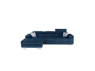 Canapé d'angle convertible amanda bleu foncé tissu chiné avec coffre